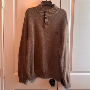 Chaps Mens Button Collar Sweater Brown Elbow Patch 100% Cotton